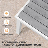 VredHom Outdoor Dining Table, 63"-83" Patio Extendable Dining Table with Grey Wooden-Like Top and White Aluminum Frame, Rectangular Table Outdoor Furniture VredHom