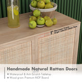 Yechen Sideboard Storage Cabinet with 3 Handmade Natural Rattan Doors, Rattan Cabinet Buffet Table Accent Credenza Console Cupboard, for Living Room Dining Room Entryway Kitchen Yechen