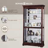 Howard Miller Dublin Curio Cabinet 680-337 – Windsor Cherry Finish Home Decor, Four Glass Shelves, Five Level Display Case with Locking Slide Door & Halogen Light Howard Miller