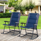 Outsunny 2 Piece Outdoor Patio Furniture Set with 2 Folding Padded Rocking Chairs, Bistro Style for Porch, Camping, Balcony, Navy Blue Outsunny