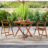 CLEEMAN Folding Outdoor Dining Table, Solid Wood Bistro Tables with 2" Umbrella Hole, Square Foldable Patio Table for Porch Balcony Deck Garden Yard, Teak Oil Finish CLEEMAN
