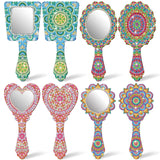 Threehoney 4 Pcs Diamond Painting Mirror Handheld Kits Valentine Christmas Art Gifts Compact Decorate Your Own Mirror for Hand DIY Crafts Threehoney