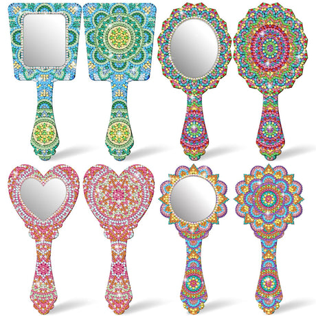 Threehoney 4 Pcs Diamond Painting Mirror Handheld Kits Valentine Christmas Art Gifts Compact Decorate Your Own Mirror for Hand DIY Crafts Threehoney