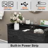 Welfuturer Fabric Dresser for Bedroom with LED Light and Charing Station Tall Dresser with 8 Drawers Black Dresser & Chest of Drawer for Closet Living Room Hallway Entryway Sturdy Steel Frame Wood Top Welfuturer