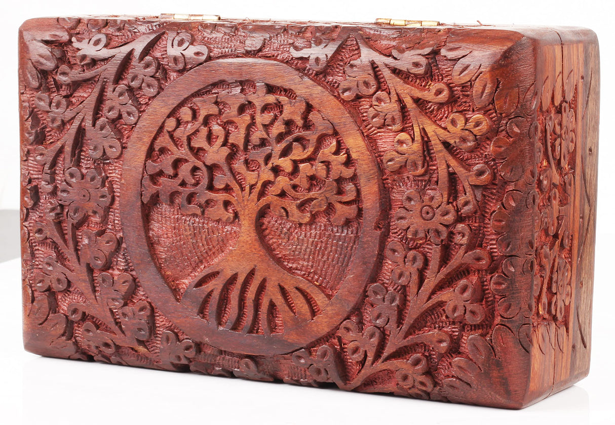 ARTISENIA Valentine's Day Gifts Wooden Jewellery Box Organiser Handmade Keepsake Box with Tree of Life Design for Ring Bracelet Necklace Accessories Jewelry Tarot cards Box Great for Gifts ARTISENIA
