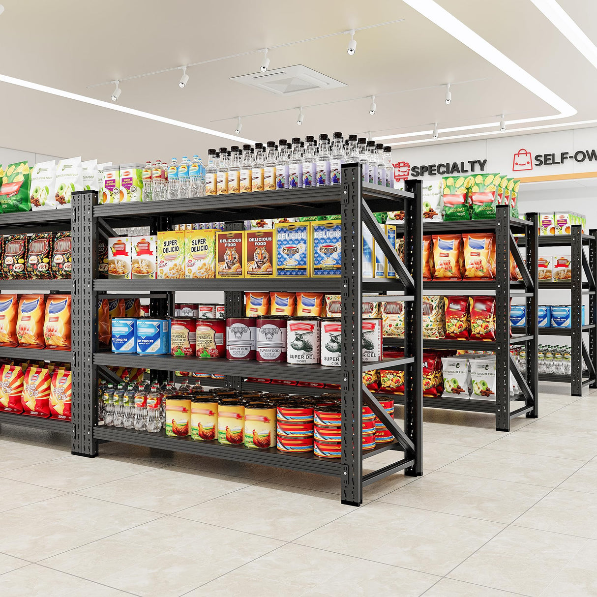 Anxxsu 3000LBS Storage Shelves, 48" W Heavy Duty Garage Shelving Unit, Adjustable Industrial Shelving, 4 Tier Metal Shelving for Garage, Supermarket, Warehouse, 48" W x 24" D x 70" H Anxxsu