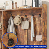 Nosepen Hall Tree with Bench and Shoe Storage, 5-in-1 Entryway Storage Bench, Shoe Rack with Coat Rack, 8 Shoe Cubbies & 5 Coat Hooks, Adjustable Shelf, Top and Side Storage, Rustic Brown Nosepen