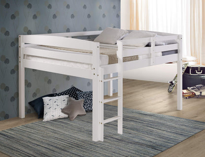 Camaflexi Tribeca White Solid Wood Low Loft Bed Frame with 14 Slats and Dual Center Support - WoodArtSupply