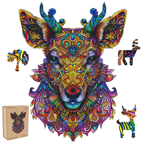 Ruikiyart Wooden Puzzles for Adults Mandala Deer Jigsaw Puzzles 200Pcs Unique Shapes Colorful Elk Animal Puzzles Fabulous Gift for Kids and Adults on Birthday,Thanksgiving,Christmas 9.4x12.2 Inches Ruikiyart