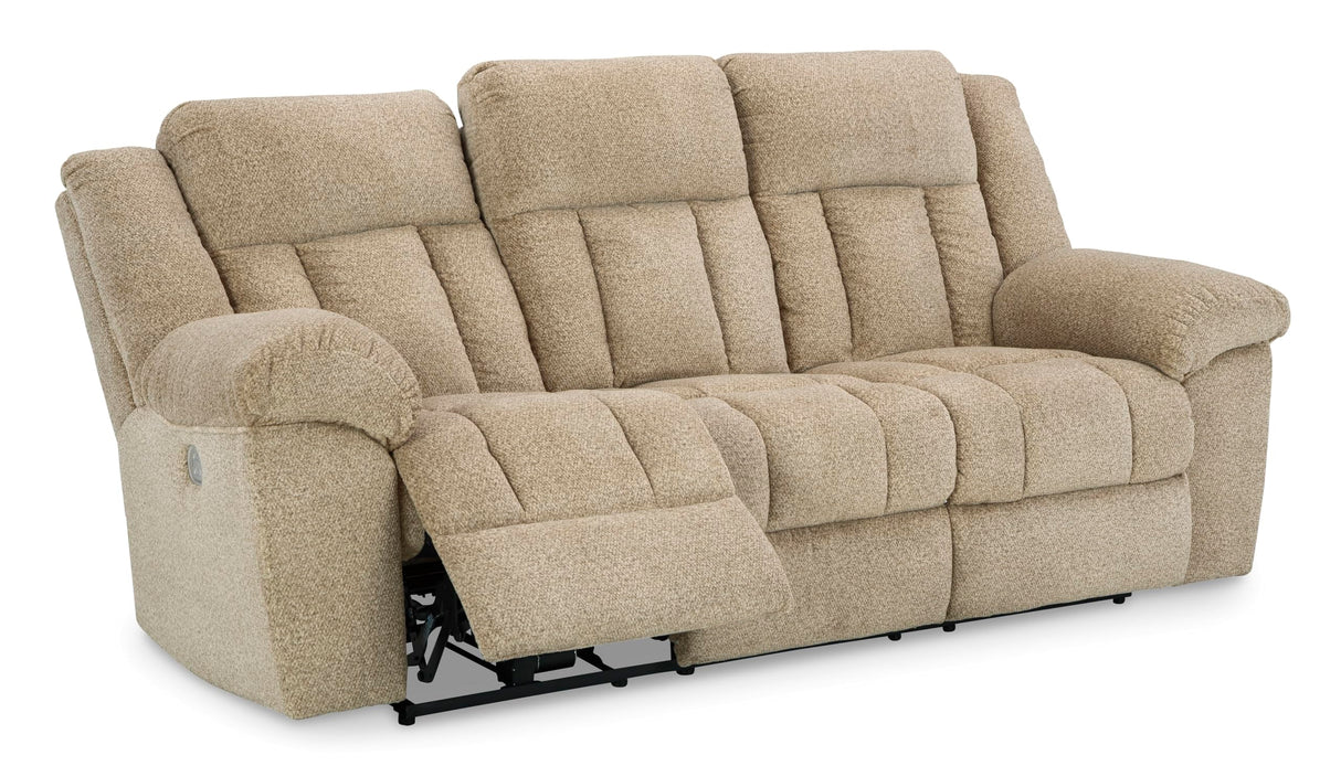 Signature Design by Ashley Tip-Off Classic Wall Hugger Power Reclining Sofa with Adjustable Headrest and USB Ports, Light Brown Signature Design by Ashley