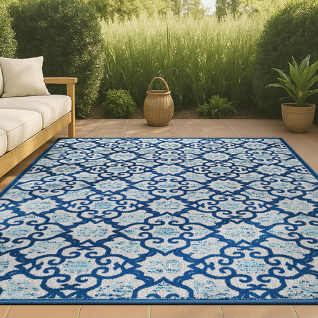 JONATHAN Y Tile Trellis Indoor Outdoor Area Rug 3X5 Light Gray/Blue, Gallia High-Low for Backyard, Patio, Porch, Easy-Cleaning, High Traffic, Pet-Friendly, Non-Shedding (AMC107B-3) JONATHAN Y