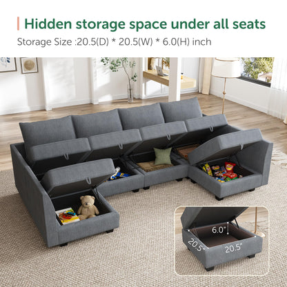 HONBAY Modular Couch U-Shaped Modular Sectional Sofa, Sectional Couch with Storage Seats (U Shape Sofa-2, Bluish Grey)