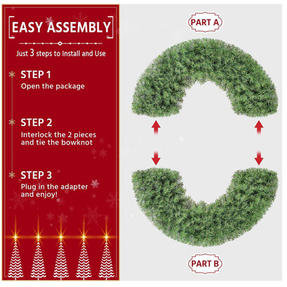 Yaheetech 48in Large Artificial Christmas Wreath, Pre-lit Holiday Accent Decoration with Red Bow, 200 LED Lights & 720 PVC Tips, Metal Structure for Door Wall & Mantel