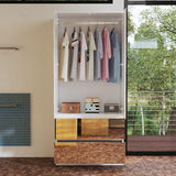 WOODTIME Wardrobe Closet with All Mirror, Wooden Armoire with 2 Doors, 2 Drawers & Hanging Rod, Clothes Storage Cabinet Organizer for Bedroom Apartment, White WOODTIME