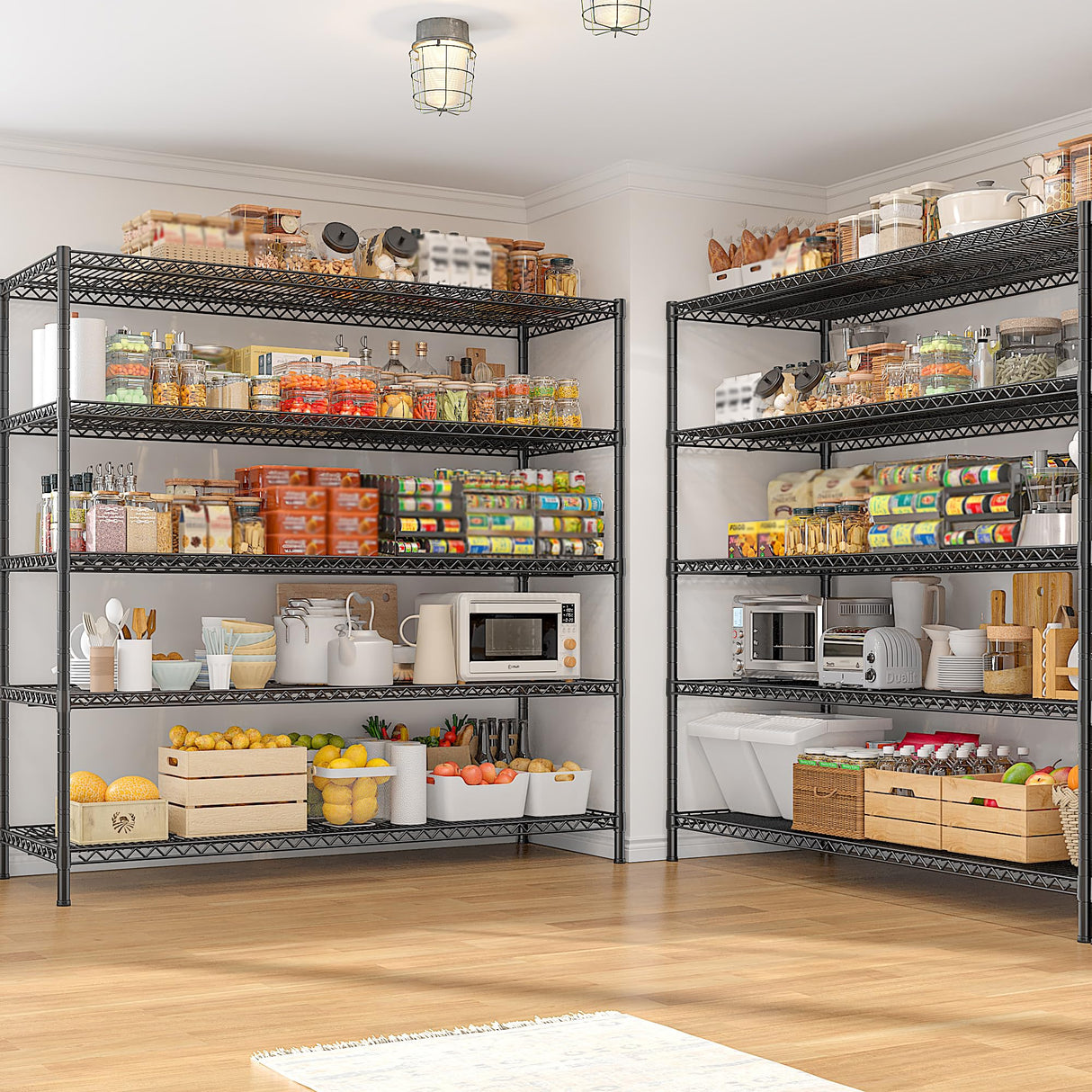 REIBII 55.5" W Storage Shelves 3200LBS Metal Shelving 5 Tier Wire Shelving Unit Garage Shelving Heavy Duty Metal Shelves for Storage Rack Commercial Adjustable Pantry Shelf, 55.5" W X 18''D X 71" H REIBII
