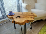skilled hands Olive Side Table Natural Live Edge end Table 24" Length with Black Legs Rustic Coffee Table Nesting Table l skilled hands