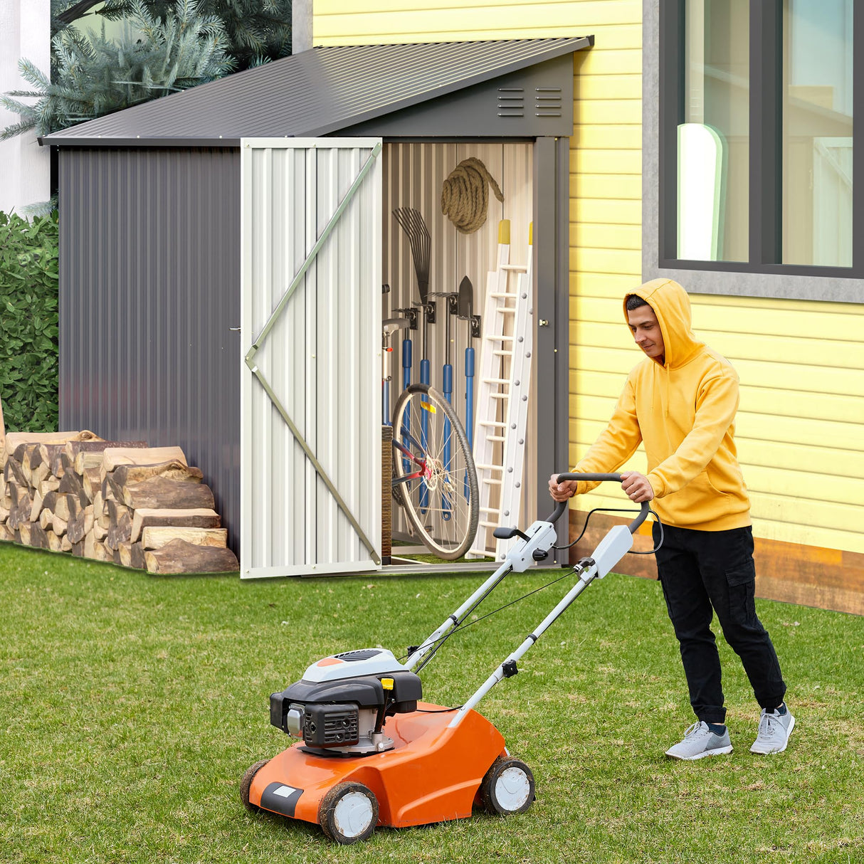Voryvans Storage Shed 4 * 8 FT Lean to Shed Metal Sheds & Outdoor Storage Cabinet Lockable Tool Organization Bike Mower Shed Portable Outside for Garden Patio, Grey Voryvans