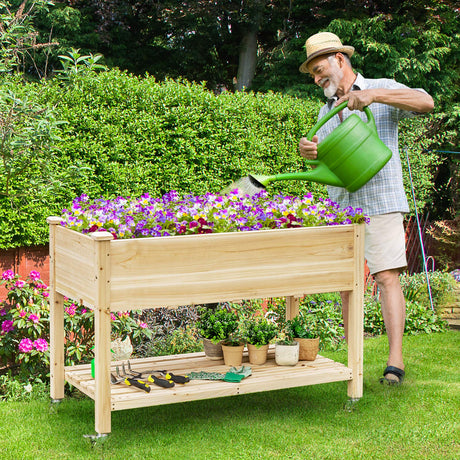 Giantex Raised Garden Bed on Wheels, Wood Planter Box with Legs, Liner, Drain Holes, Elevated Garden Bed for Vegetables, Standing Garden Container for Backyard, Patio, 47.5" LX 23.5" WX 33" H Giantex