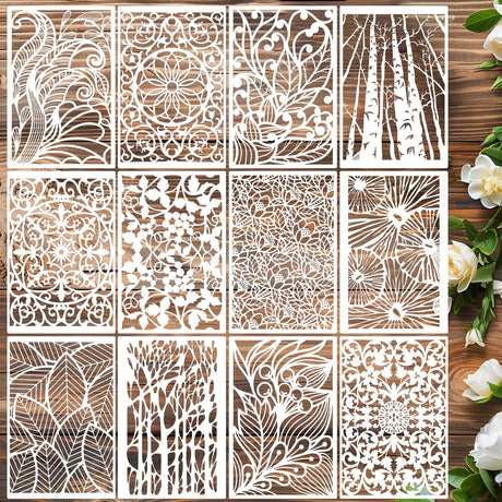 Stencils for Crafts Reusable Texture Stencils Floral Stencil Leaf Tree Templates for Painting on Wood Furniture Card Canvas Paper Scrapbook SUNVERSE