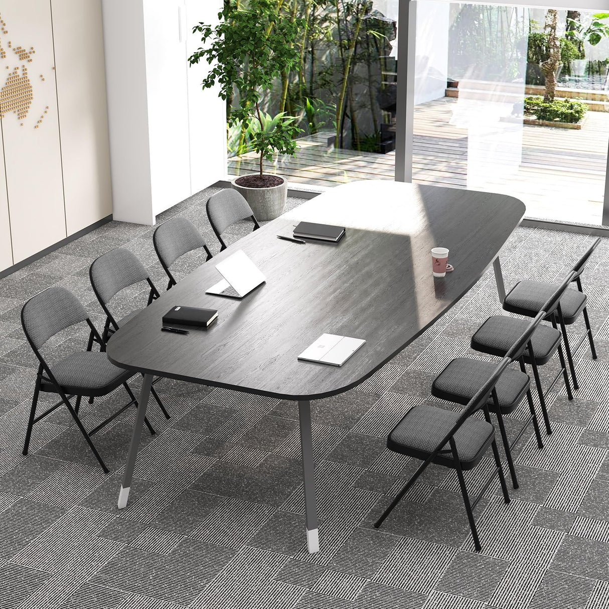 HAPPYGRILL 4 Pack Folding Chairs, Fabric Commercial Chairs w/Padded Seat & Back, Metal Frame, Portable & Foldable Dining Chairs for Office Party Guest Room Conference Room Event HAPPYGRILL