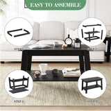 Hipicute Rustic Coffee Table with Dual Open Storage, Rectangular Wood Center Table for Living Room Bedroom Home Office, Sturdy Wooden Legs, Black Finish Hipicute