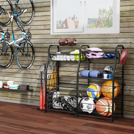 LUMAMU Garage Organizer - Sports Equipment Organizer Rack, Ball Storage Rack, Garage Organizer System for Sports Gear and Toys, Indoor/Outdoor Ball and Toy Storage, Black LUMAMU