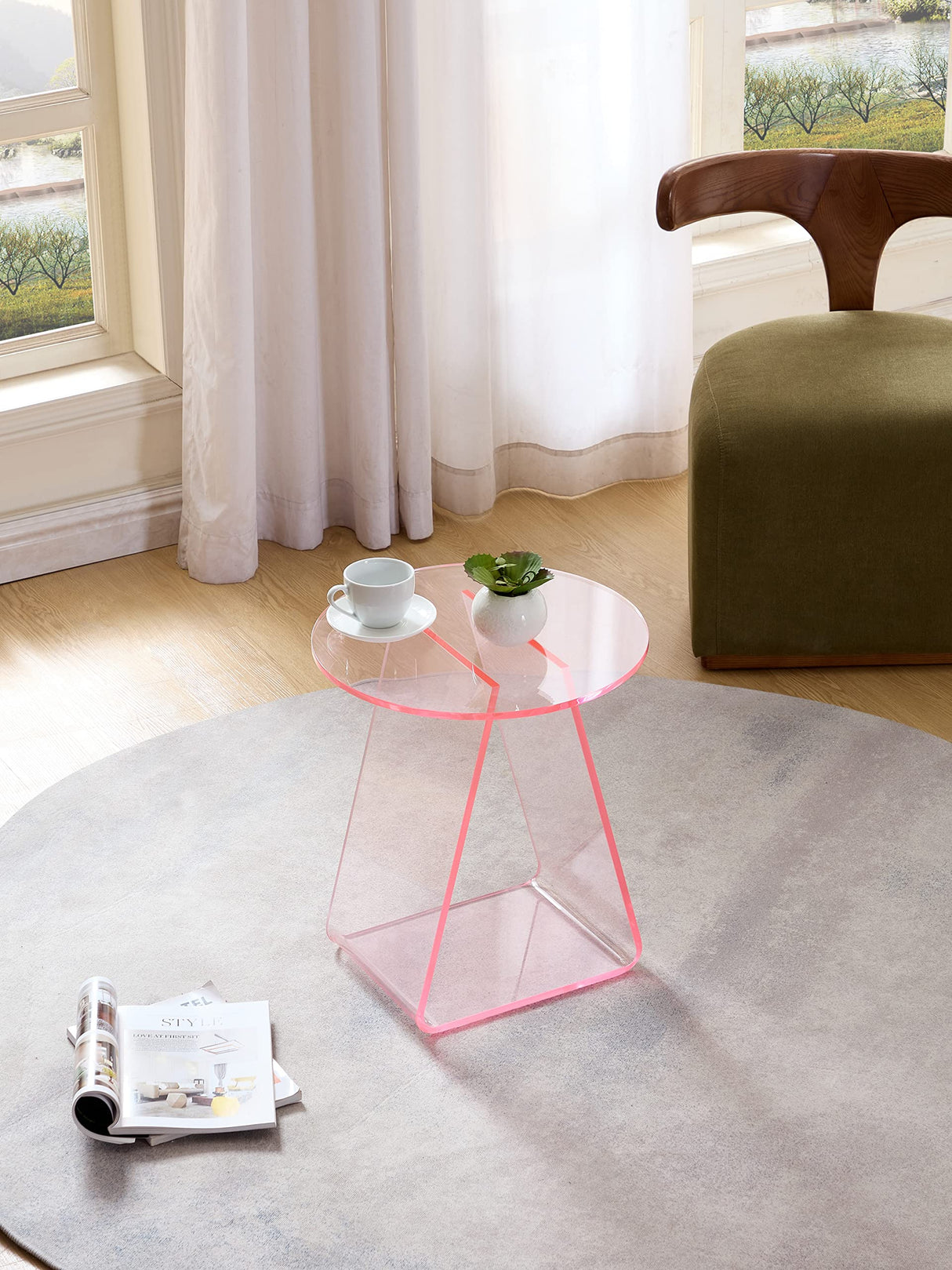MEETLAKE Acrylic End Table,Pink Side.Nightstand Coffee Table Coffee Table Living Room Bedroom18 inch High, 16x16 inch Table Top. … MEETLAKE