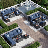 Aoxun 8 Piece Patio Furniture Set with 44” Fire Pit Table Wicker Rattan Patio Sectional Sofa Set Outdoor Seating Furniture with Thickened Cushion, Navy Blue Aoxun