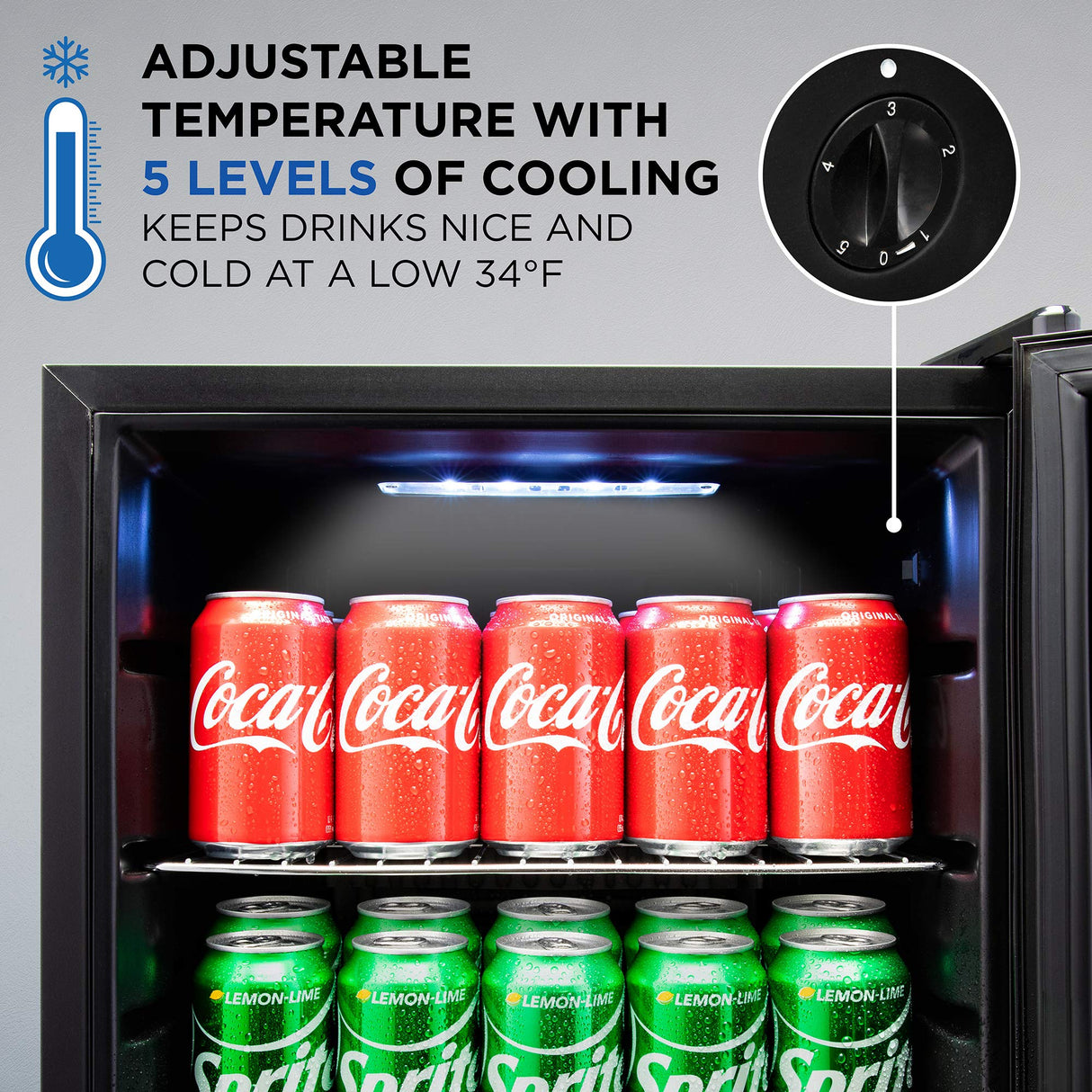 Ivation 126 Can Beverage Refrigerator | Freestanding Ultra Cool Mini Drink Fridge | Beer, Cocktails, Soda, Juice Cooler for Home & Office | Reversible Glass Door & Adjustable Shelving - Black Ivation