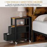 YITAHOME Queen Size Bed Frame with Storage Bookcase Headboard & RGB LED Lights, Slide Out Bedside Storage, Charging Station, Heavy Duty Metal Slats, No Box Spring Needed, Noise-Free, Rustic Brown YITAHOME