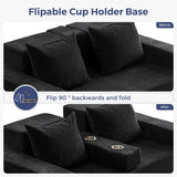 MAXYOYO Loveseat Sofa Bed, 4 in 1 Foldable Floor Sofa Couch in A Box with 2 Cup Holders, Convertible Boneless Couch Folding Recliner Sleeper Chair for Living Room, No Assembly Required, Black MAXYOYO