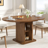 Extendable Round Dining Table for 4-6-8, 59 Inch Dining Room Kitchen Table with Storage, Fluted Wood Slide Door, Modern Oval Circle Dinner Furniture for Living Room, Farmhouse, Brown, Walnut Woemtoric