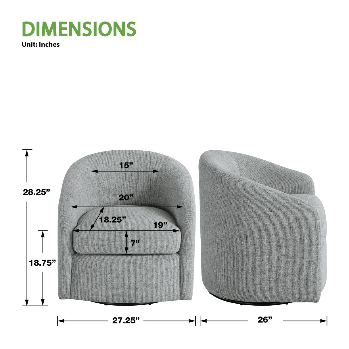 OSP Home Furnishings Bella Coastal Upholstered Barrel Swivel Chair, Dove Grey OSP Home Furnishings