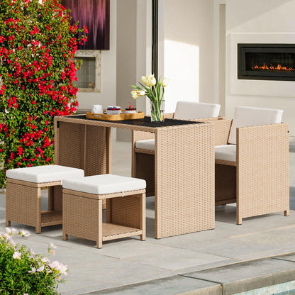 YITAHOME Light Yellow 5-Piece All-Weather Wicker Outdoor Bar Set with Tempered Glass Tabletop - WoodArtSupply