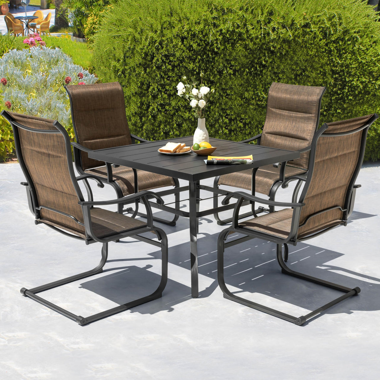 NUU GARDEN Patio Dining Chairs Set of 4, All Weather Outdoor Padded Textilene Patio Chairs, Breathable Spring Motion Textile High Back Outdoor Dining Chairs for Backyard, Lawn, Deck, Brown NUU GARDEN