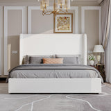 AMERLIFE Lift Up Storage Bed King Size Linen Upholstered Platform Bed Frame, Hydraulic Storage,Modern Wingback Headboard, No Box Spring Needed, White AMERLIFE
