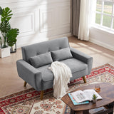 Portaforta 48" Small Loveseat Sofa, Mid Century Modern Love Seat Couch, 2 Seat Tufted Couches with Throw Pillows for Living Room, Apartment, Bedroom and Small Spaces, Light Grey Portaforta