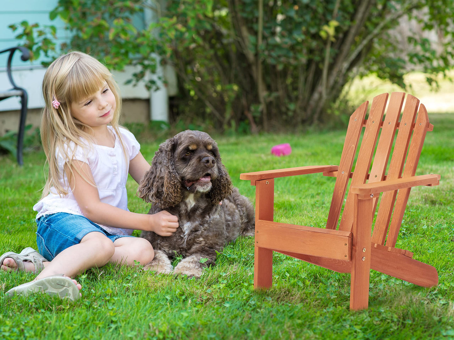 Wooden Kid's Adirondack Chair for Indoor and Outdoor, Natural Cedar Patio Lounge Chiar for Kids