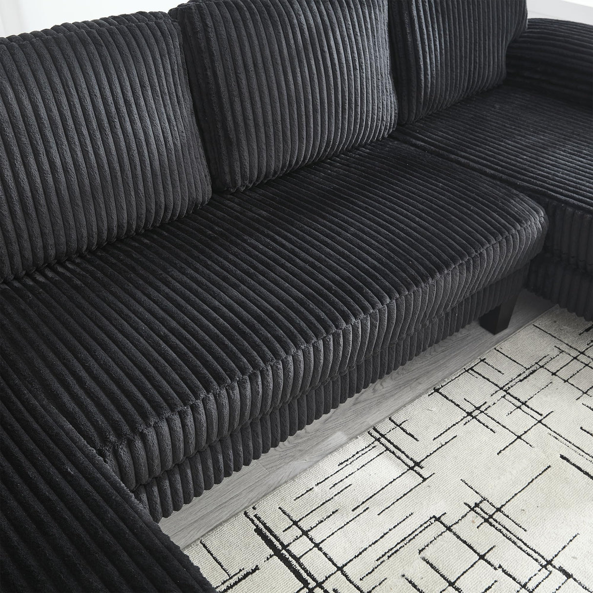 KEIKI 114" U-Shaped Oversized Modular Velvet Sectional Sofa with 2 Chaise Lounge, Modern Style Upholstered 4-Seater Couch with Soft Seat Cushions, Easy Assembly, for Apartment, Living Room, Black KEIKI