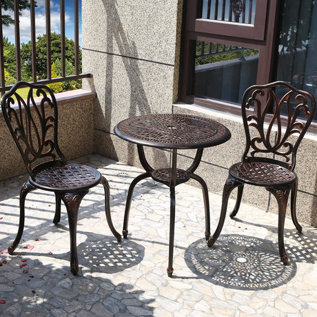 3 Piece Bistro Set,Outdoor Patio Set,Anti-Rust Cast Aluminum Bistro Table Set for Park Yard Front Porch Furniture(New Brown)… C/G patio casa