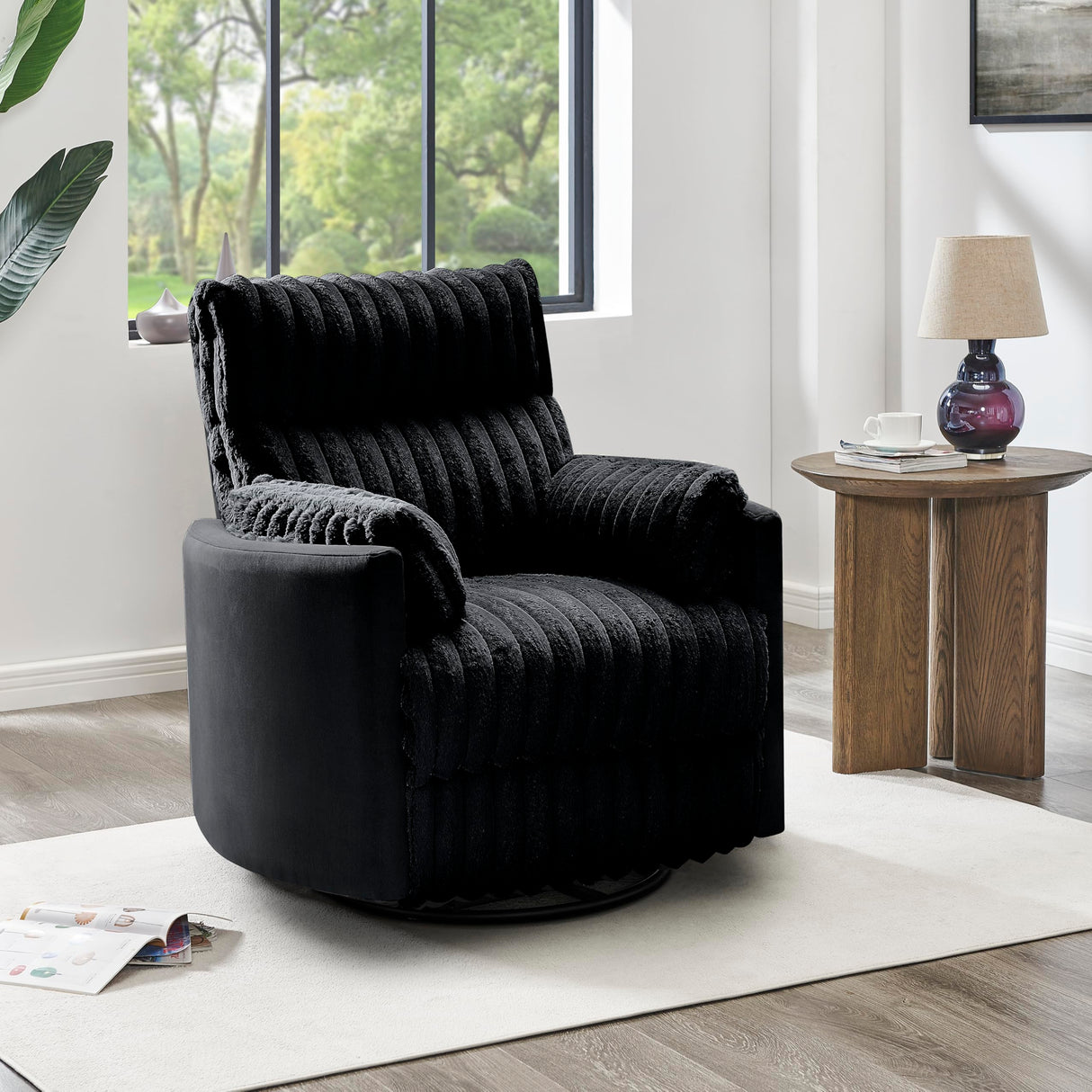 Roundhill Furniture Bocaton Wide Wale Corduroy Upholstery Manual Recliner, Black Roundhill Furniture