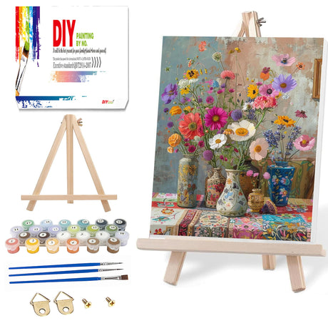 Ausanrl Flowers Framed Paint by Numbers Wooden Easel-Adult Paint by Number Kits on Canvas Framed,Paint by Number Adult,Paint by Numbers with Frame,Gifts and Home Wall Decor 12x16inch Ausanrl