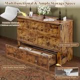 AMERLIFE Queen Size Murphy Bed, Farmhouse Wooden Cabinet with Charging Station and Storage Drawer for Bedroom/Office/Guest Room, Rustic Brown AMERLIFE