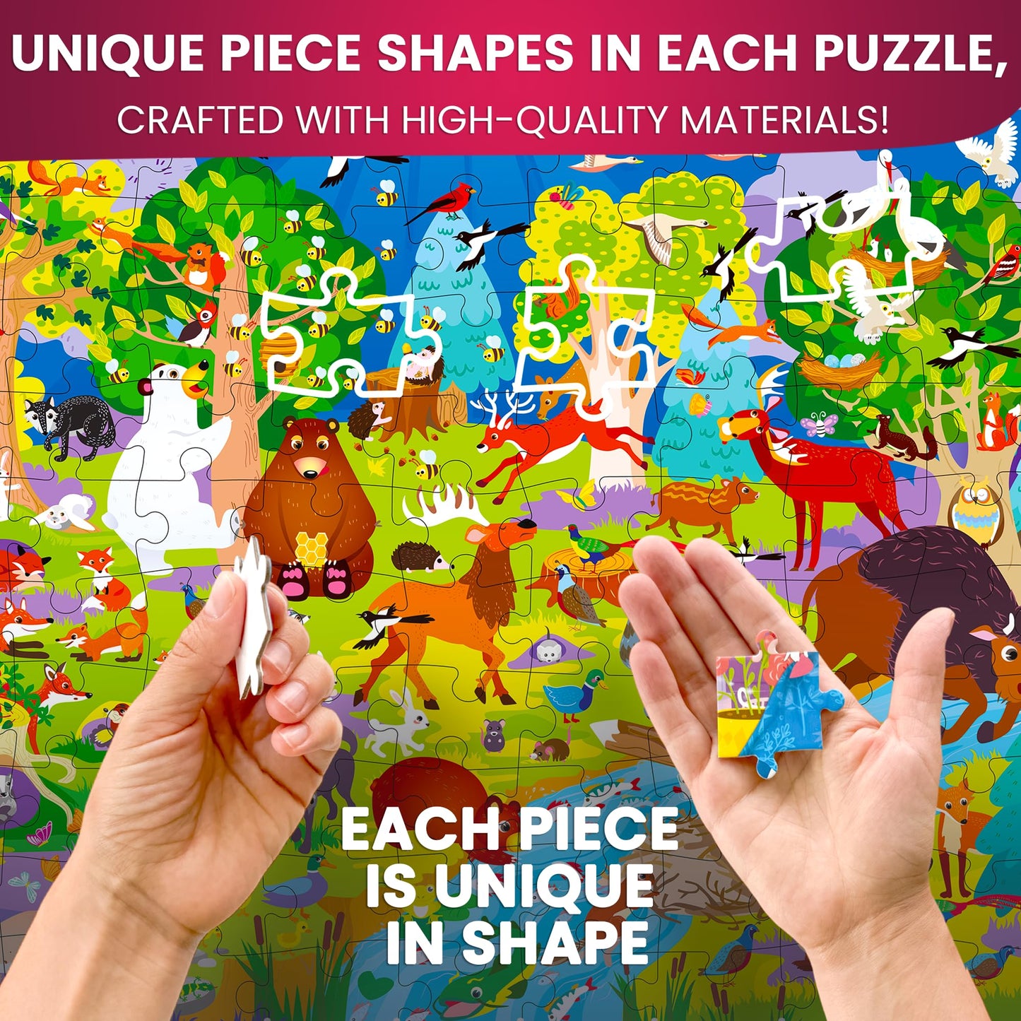 QUOKKA 100 Piece Puzzles for Kids Ages 4-6 – 3 Floor Kids Puzzles Ages 6-8 Year Old – Toy for Learning Ocean & Forest Animals for 8-10 yo – Jigsaw Toddler Game for Boy and Girl Ages 3-5