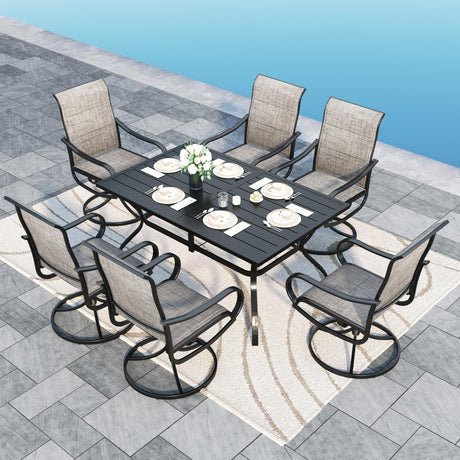 Sophia & William Patio Dining Set 7 Pieces, 6 x Patio Dining Swivel Chairs Padded with 1 Umbrella Table, Outdoor Table and Chairs for Lawn Garden Sophia & William