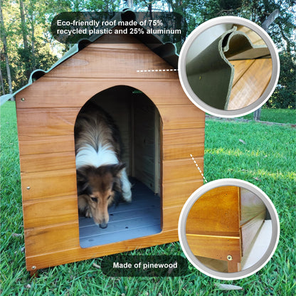 Beethoven Agropet Outdoor and Indoor Dog House, Cozy Wooden Pet Shelter for Dogs, Puppy, Cats, Dog Cave with Elevated Floor (Cherry Wood, Medium N4) - WoodArtSupply