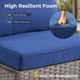 HOOOWOOO Patio Outdoor Sectional Furniture Sofa Set with Fire Pit Table,13 Piece L Shaped Wicker Couch Set with Swivel Chairs,Modern 10 Persons Summer Patio Conversation Set(Navy Blue) HOOOWOOO