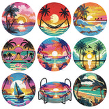 CAMOYAI 8 pcs Beach Diamond Art Coasters Kits with Holder, DIY Landscape Diamond Painting Coasters,Diamond Art Kits for Adults Beginners CAMOYAI