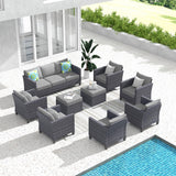 ovios Patio Furniture Set, 9 Pieces Outdoor Wicker Rattan Sofa Couch with 6 Chairs, Ottomans and Comfy Cushions, All Weather High Back Conversation Set Garden Backyard, Dark Grey ovios