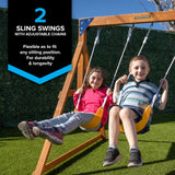 Sportspower North Peak Wooden Swing Set with Heavy Duty A-Frame & 6ft Double Wall Slide and Bonus Anchor Kit, Yellow/Blue Sportspower